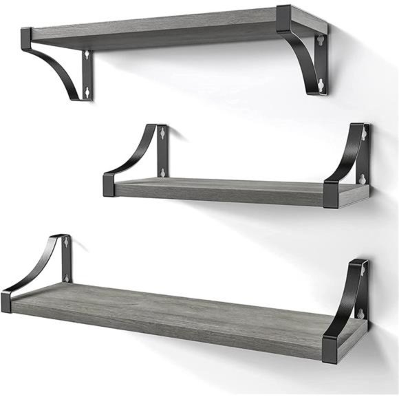 3 PCs Floating Rustic Wood Wall Shelves for Bedroom, Bathroom, Living Room